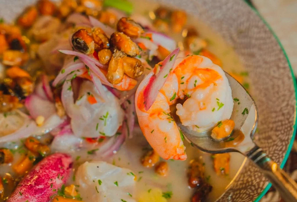 Shrimp ceviche made in the Peruvian sea coast, Paracas